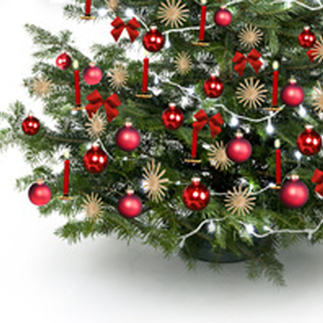 Weihnachtsbaum mit Strohsternen, Weinroten Glas Christbaumkugeln Roten Kerzen mit goldenen kerzenhaltern und einer minni Lichterkette