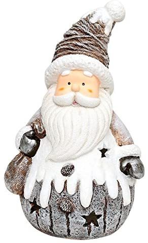 Windlicht Figur Weihnachtsmann Weiß/Braun/Silber 21cm