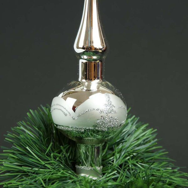Baumspitze Glas Silber mit Tannenbaum Thueringer Glasschmuck