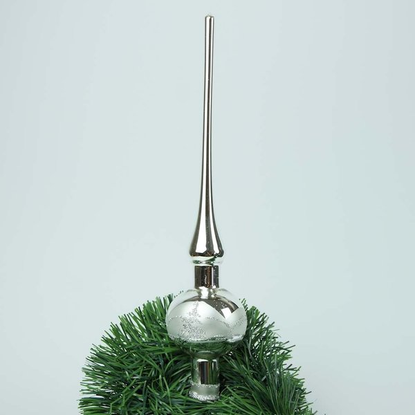 Baumspitze Glas Silber mit Tannenbaum Thueringer Glasschmuck