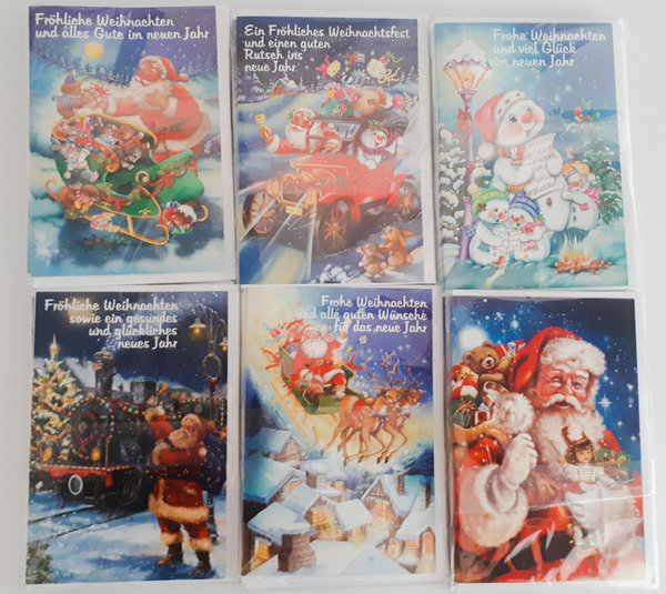 6er Set Weihnachtskarten mit Briefumschlag Weihnachtsmann