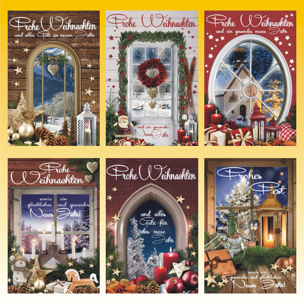 Weihnachtskarten mit Briefumschlag 6er Set Weihnachtsfenster