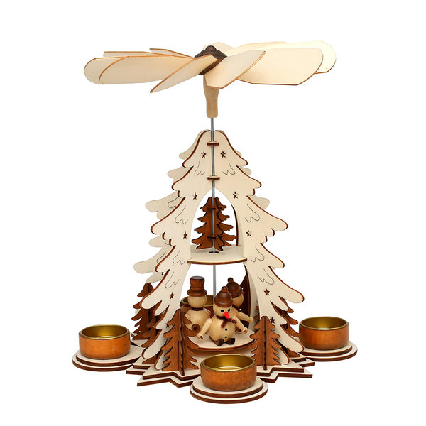 Weihnachtspyramide Baum Schneemann 2 Etagen ca. 29 cm -Teelicht-Pyramide
