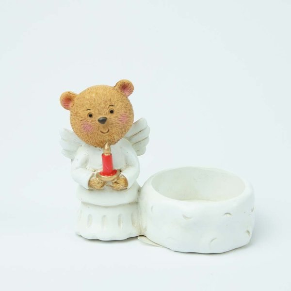 Teelichthalter Teddybär-Schutzengel mit Kerze Deko-Figur