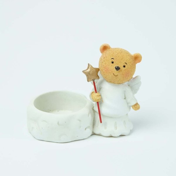 Teelichthalter Teddybär-Schutzengel mit Zauberstab Deko-Figur