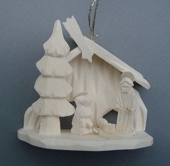 Mini-Krippe mit Figuren aus Natur-Holz Handgeschnitzt mit Aufhänger 7cm