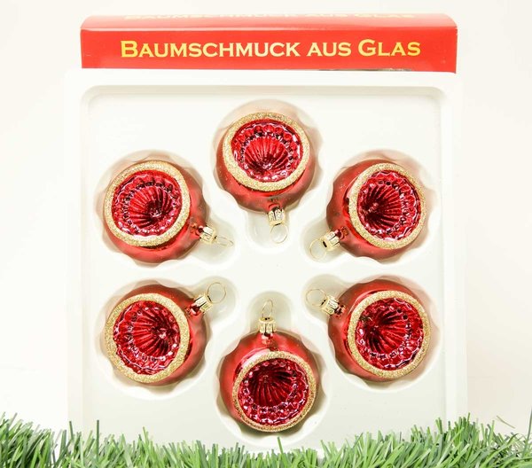 6 Stück Weihnachtskugeln Glas Reflex Thüringen Christbaumschmuck  bordeauxrot