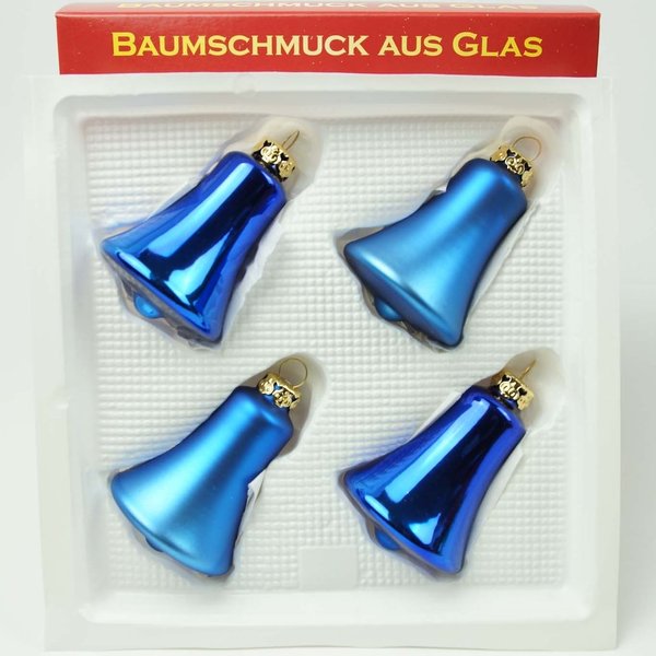 Christbaumglocken Thüringen Glas Glocken Blau Matt-Glänzend Christbaumschmuck