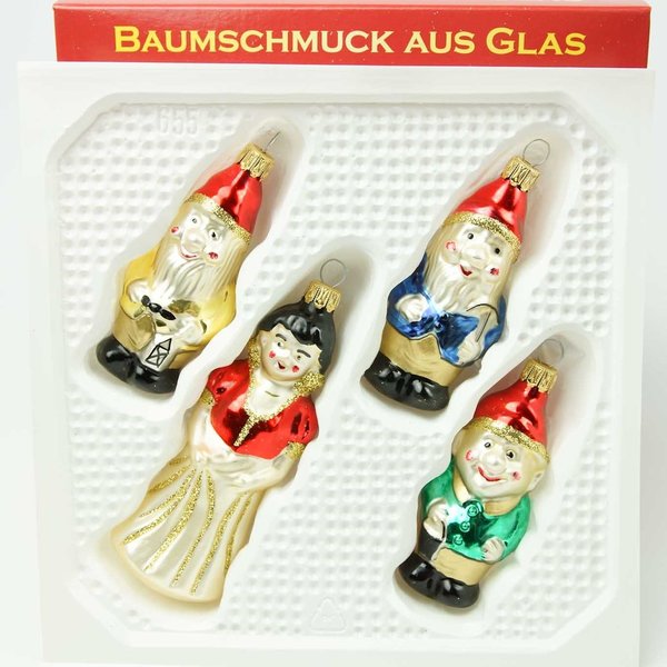 Märchenfiguren aus Glas Schneewittchen und 3 Zwerge Thüringer Christbaumschmuck