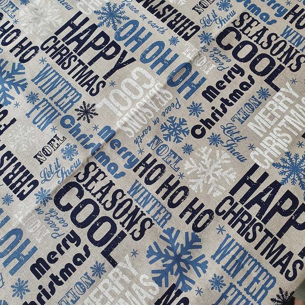 Stofftischdecke mit Weihnachtsmotiv-Blau mit Schrift-Größe Wählbar-Handmade by Budschi Timbus