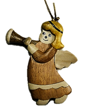 Engel mit Trompete 7cm Holz Baum Behang Baumschmuck