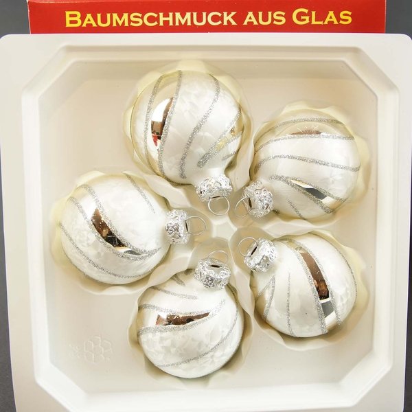 Weihnachtskugeln Thüringen Eis-Weiß Silber Deko Streifen Christbaumschmuck