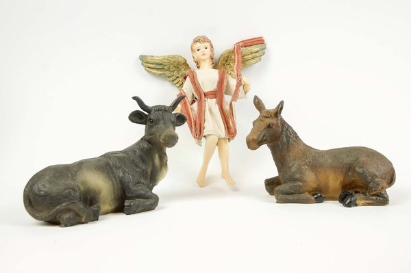 Krippenfiguren 26cm Set Groß 12 teilig mit Echten Kleidern Polyresin Handbemalt Miniaturen