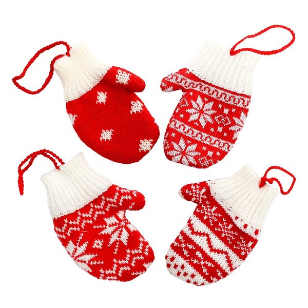 4 x Weihnachts-Strick-Handschuh zum Befüllen Baumanhänger