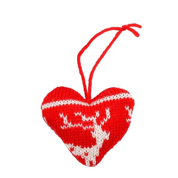 4 x Herz Weihnachtsbaum-Anhänger rot-weiß gestrickt