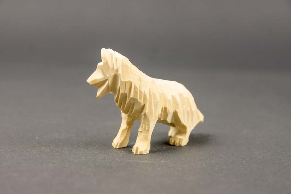 Hund-Schäferhund 6cm Holz Tier geschnitzt Miniatur Wolf
