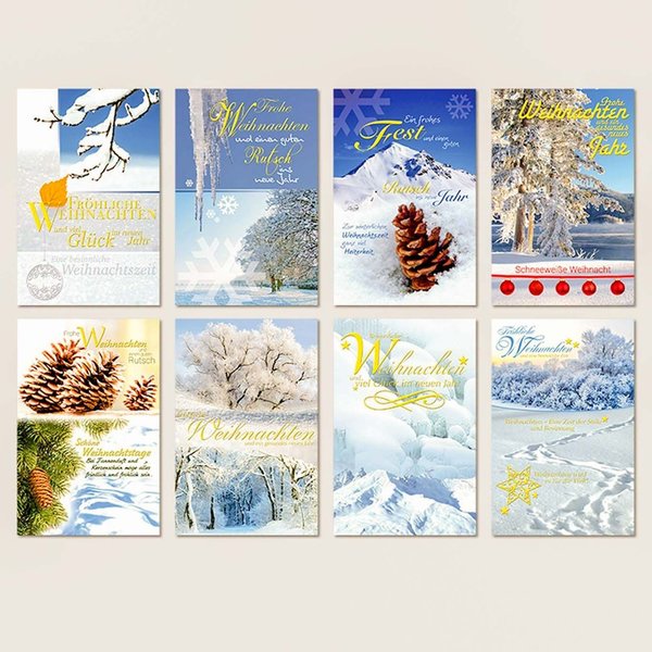 8er Set Weihnachtskarten mit Umschlag - Wintermotiv