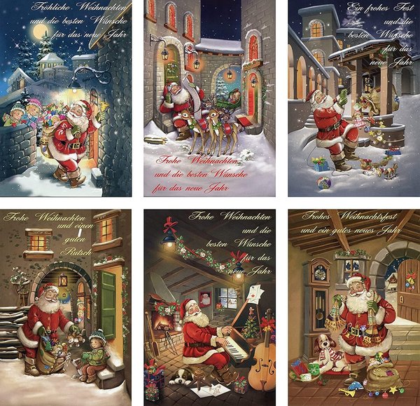 100er Set Weihnachtskarten mit Briefumschlag-Gemalter Weihnachtsmann