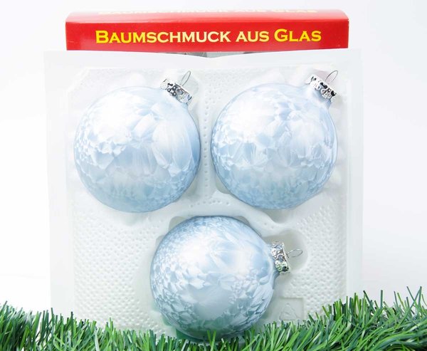 Weihnachtskugeln Thüringen Eis-Silber-Grau 8cm Eislack Christbaumschmuck