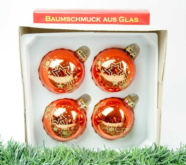 Glaskugeln Christbaumschmuck Thüringen Orange-Rot Gold Deko Sterne