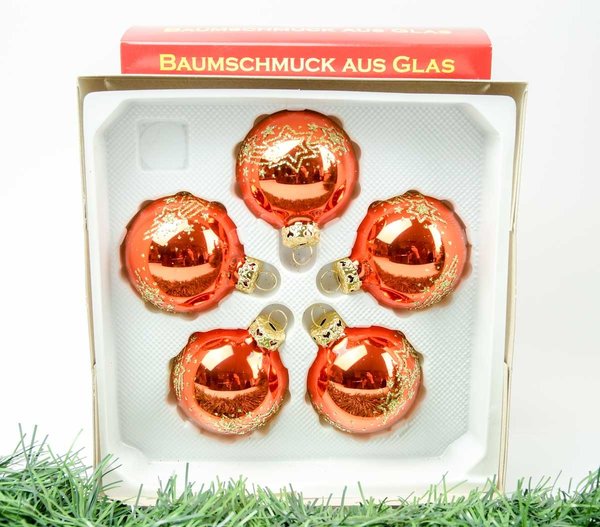 Glaskugeln Christbaumschmuck Thüringen Orange-Rot Gold Deko Sterne