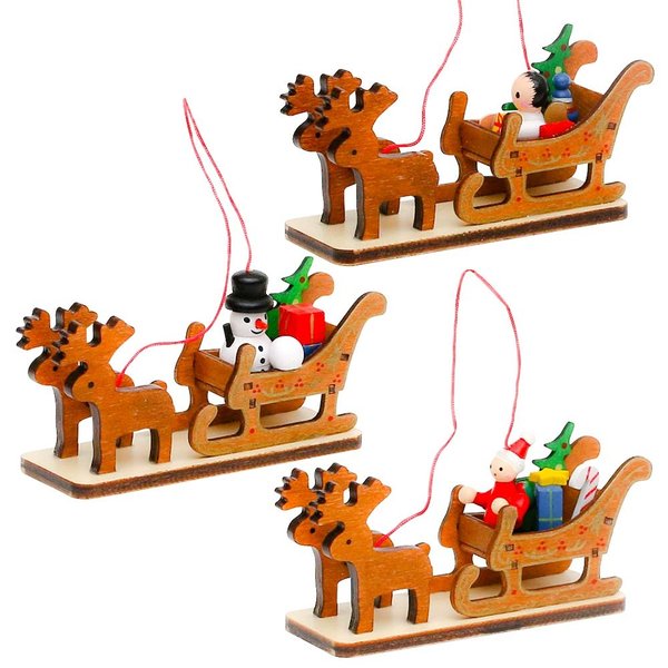 1 x Weihnachtsschlitten Anhänger Holz 11cm Tischschmuck, Baumschmuck
