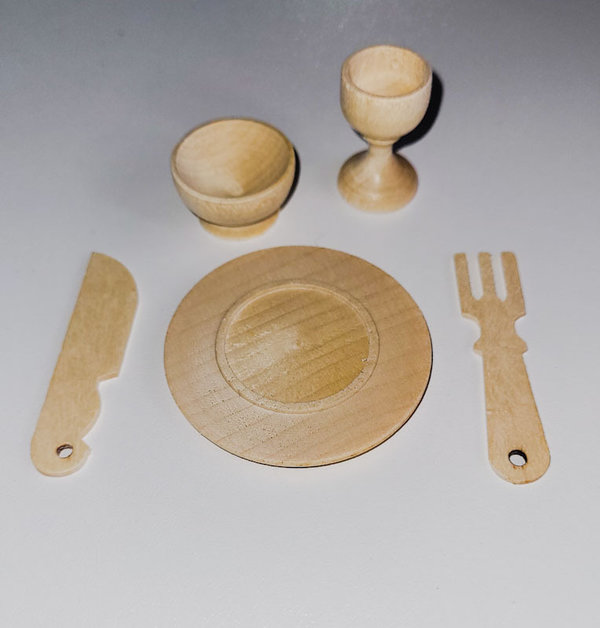 Geschirr Set 5-teilig Holz Miniatur Mini Wichtel-Tür-Deko