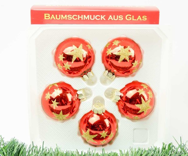 Christbaumschmuck Glas Rot Design Sterne Gold Kugeln