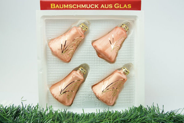 Thüringer Glas Design Glocken Christbaumschmuck Eis Apricot Eislack